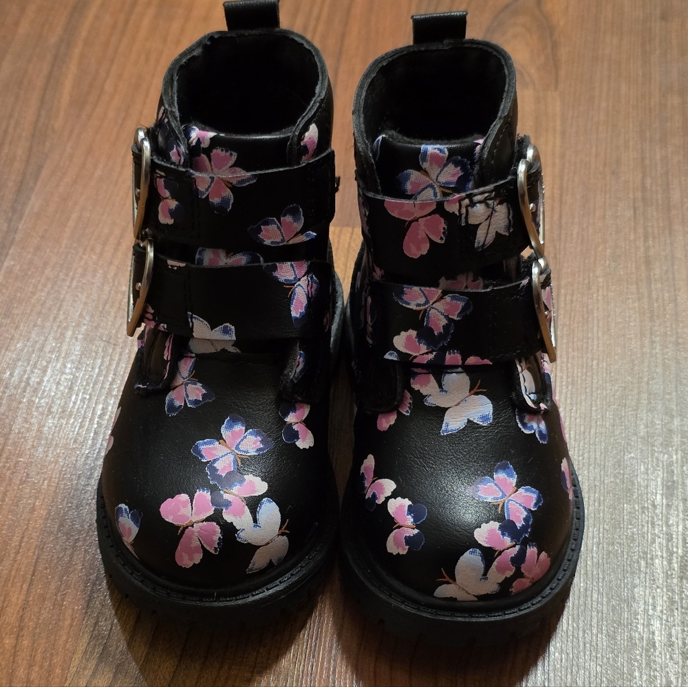 NWOT Carter's Black Boots with Pink Floral Design